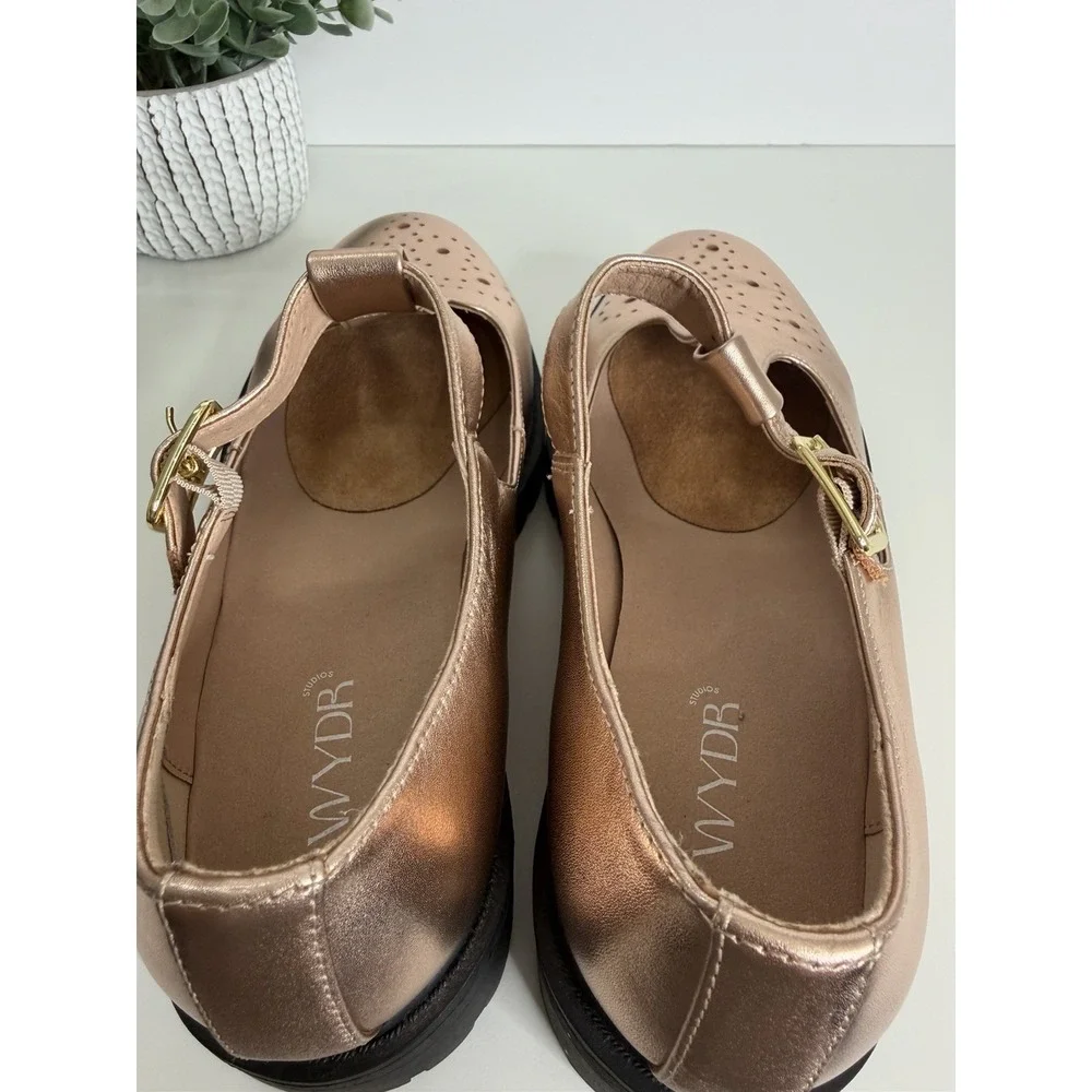 NEW WYDR Studios T-Strap Lug Mary Jane Metallic Rose Leather Shoes Size 9 - Picture 10 of 13